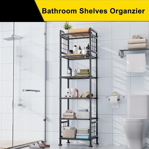 GIOTORENT 6-Wire Standing Storage Shelf for Bathroom Organizers and Storage & Laundry Room Organization, Metal Shelving Unit Pantry Rack for Kitchen & Bathroom, Black - Image 2