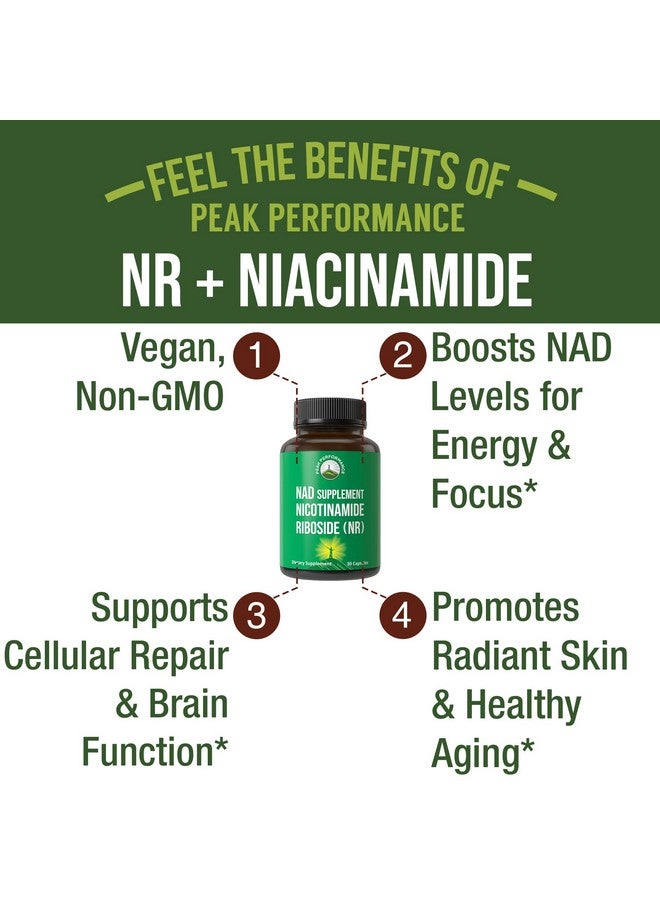 Peak Performance Nicotinamide Riboside NR Supplement. NMN Alternative NAD Supplement + Niacinamide For NAD+ Levels As We Age. Third Party Tested, Non-GMO, Gluten Free, Vegan NR Vitamin Supplements For Women And Men - Image 2
