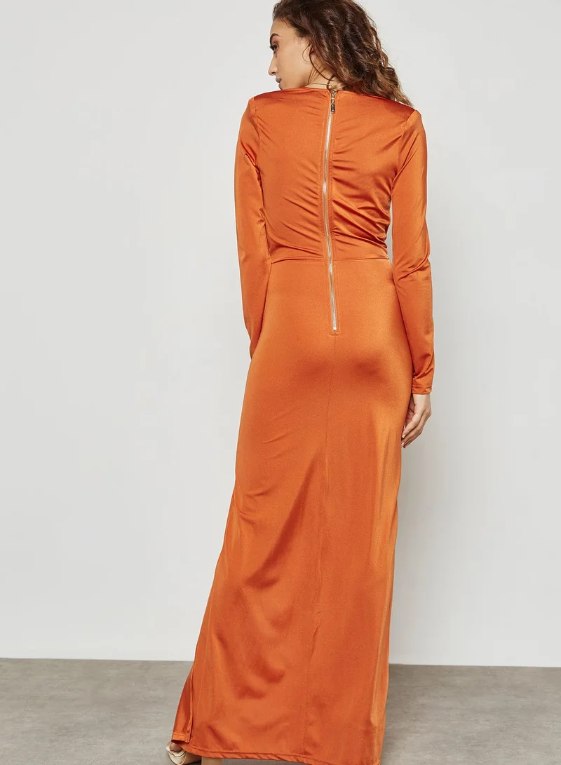 Missguided Peace   Love Orange Long Sleeve Wrap Maxi Dress