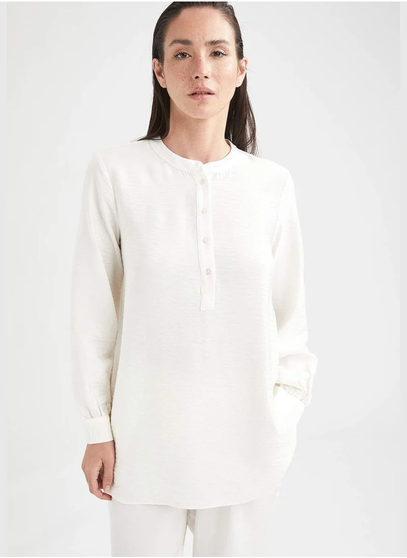 ديفاكتو Woman Woven Top Relax Fit Regular Long Sleeve Woven Tunic