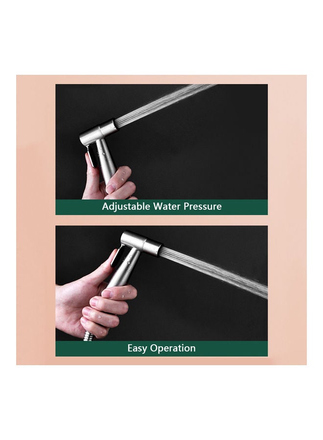 NIBEMINENT Handheld Bidet Sprayer with Telescopic Hose Wall Mounted Base and Dual-Connector Valve Silver/White  - Image 3
