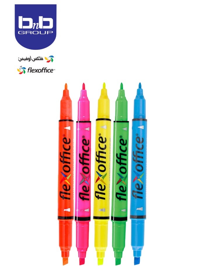 FLEXOFFICE Pack of 5 Double-Ended Highlighters - Pink - 4.0 mm and 1.0 mm - Image 3