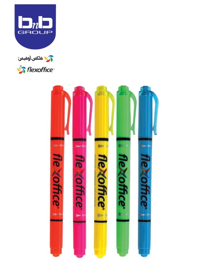 FLEXOFFICE Pack of 5 Double-Ended Highlighters - Pink - 4.0 mm and 1.0 mm - Image 2