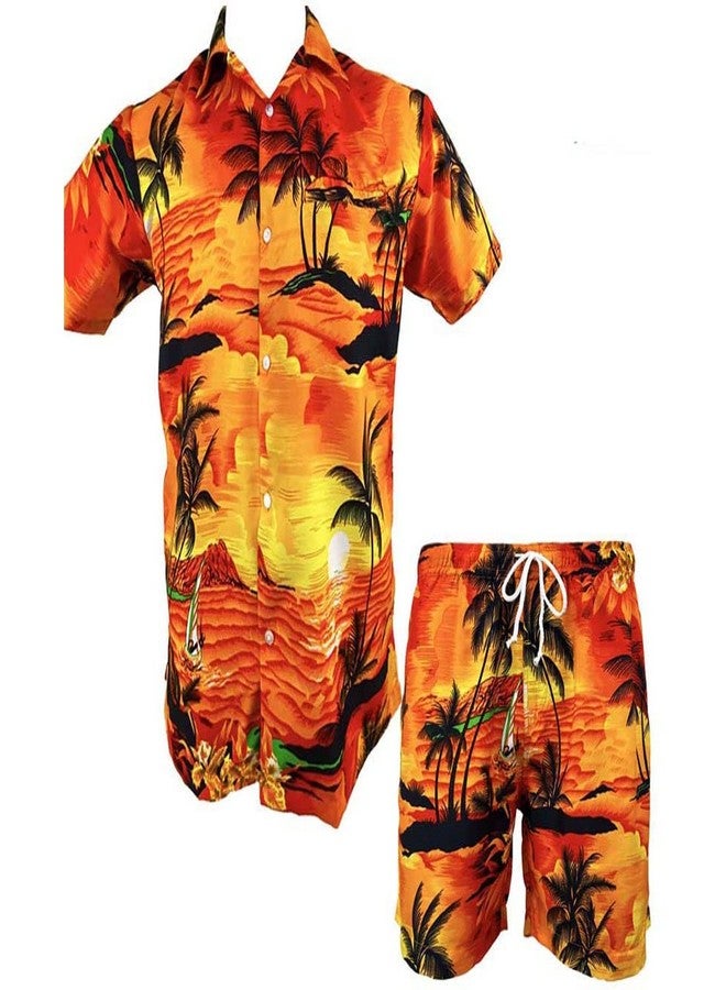 Ukal Boys and Girls Beach Clothes Coconut Tree Button Shirt Short Sleeve Tops Shorts Pants Set Toddler Casual Outfits (Orange)