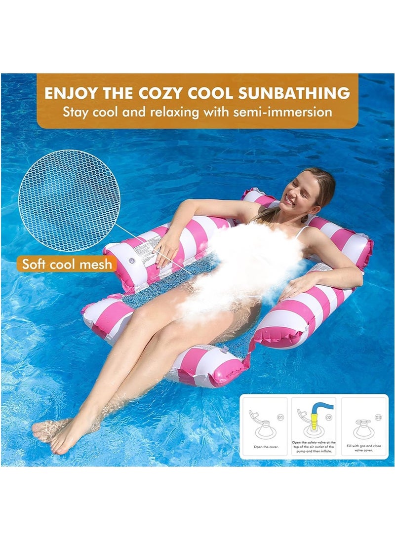 VUCATIN Inflatable Swimming Pool Float with Inflator, Foldable Portable Striped Float Lounge Chair, Water Play Hammock for Adults (Pink) - Image 3