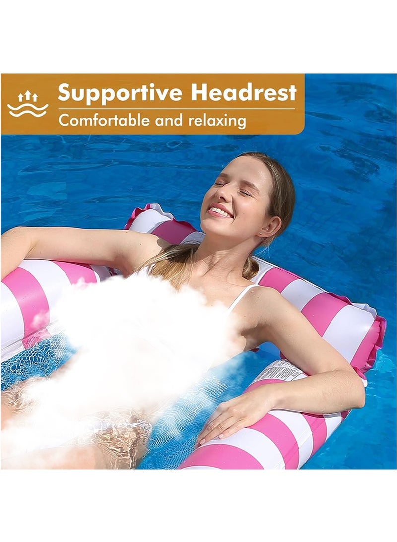 VUCATIN Inflatable Swimming Pool Float with Inflator, Foldable Portable Striped Float Lounge Chair, Water Play Hammock for Adults (Pink) - Image 4