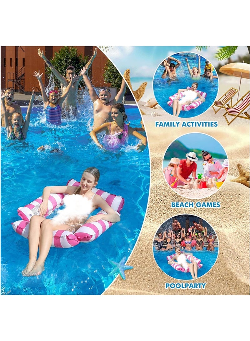 VUCATIN Inflatable Swimming Pool Float with Inflator, Foldable Portable Striped Float Lounge Chair, Water Play Hammock for Adults (Pink) - Image 2