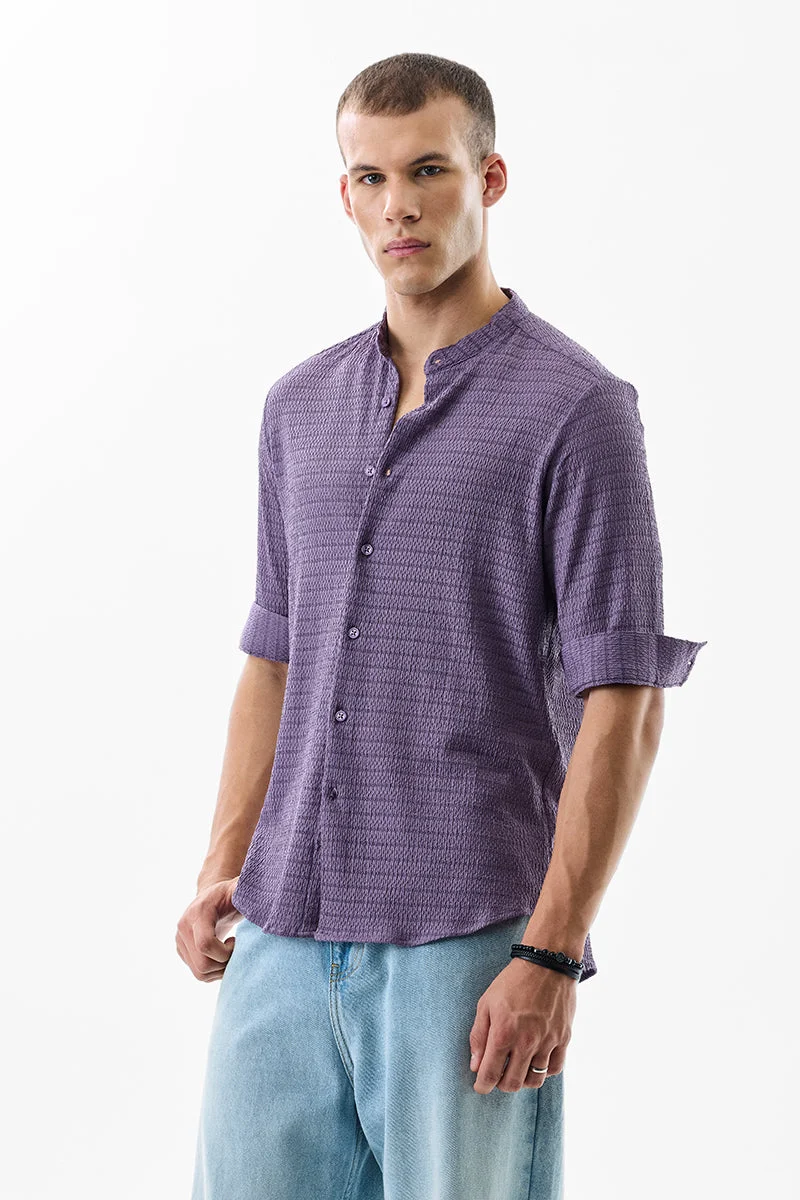 سنيتش Lavender Textured Half Sleeve Slim Fit Shirt