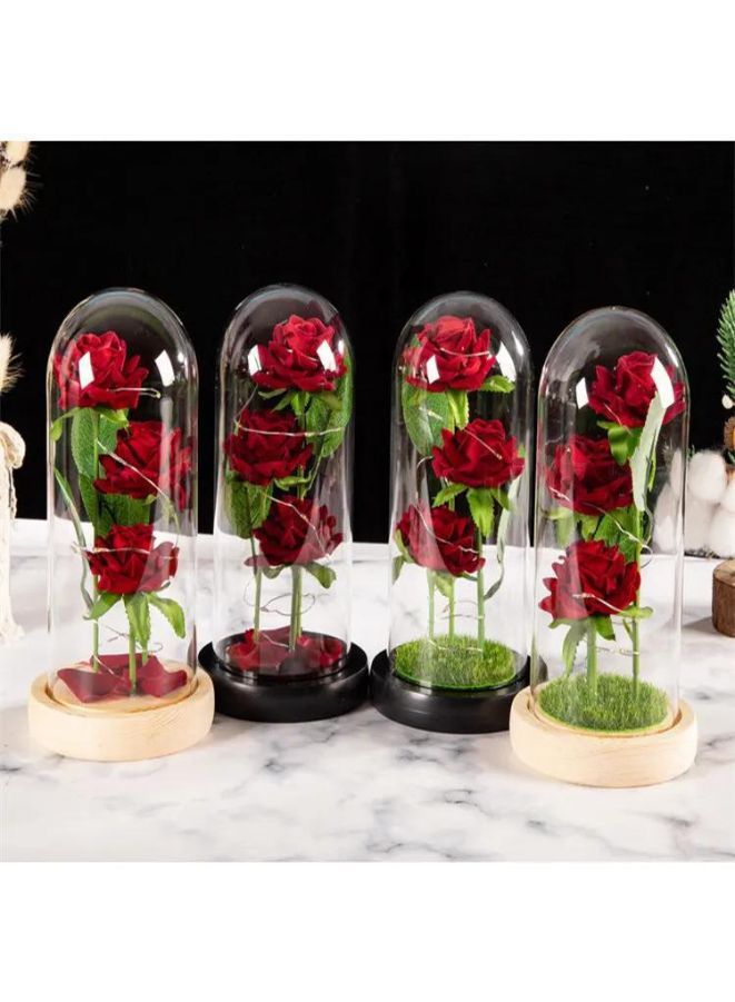 Rose Gift for Her Anniversary Birthday Party Beauty and The Beast Rose Flowers Artificial Rose Flower Gift on Preserved Rose Unique Gift for Wife, Petals Wooden Base - Image 3