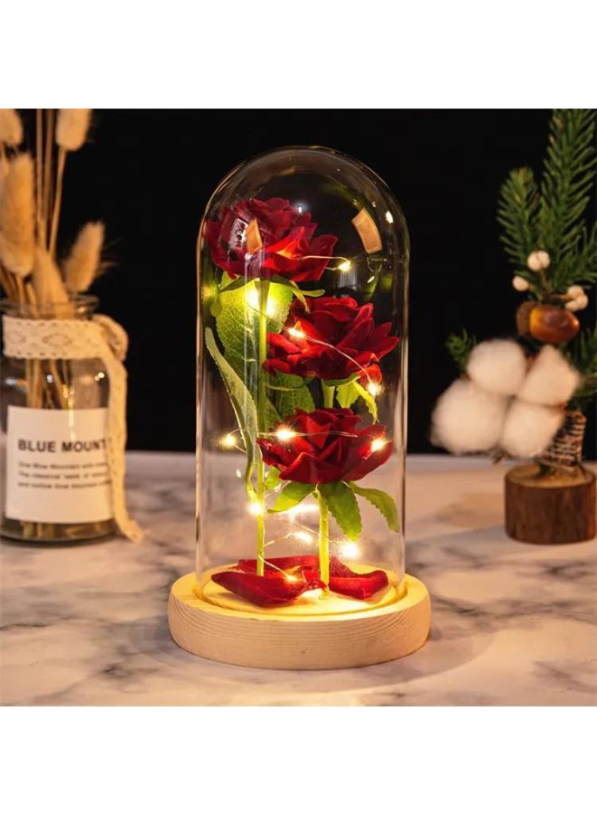 Rose Gift for Her Anniversary Birthday Party Beauty and The Beast Rose Flowers Artificial Rose Flower Gift on Preserved Rose Unique Gift for Wife, Petals Wooden Base - Image 2