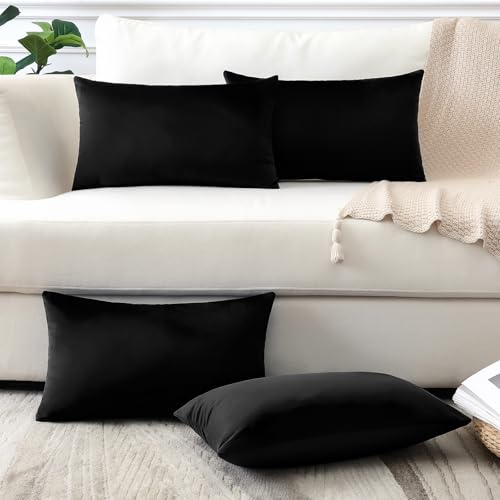 OTOSTAR Set of 4 Decorative Throw Pillow Covers Soft Velvet Solid Square Pillow Cases Luxury Cushion Covers Case for Sofa Car Patio Bedroom Living Room 18x18 Inch, Black - Image 1