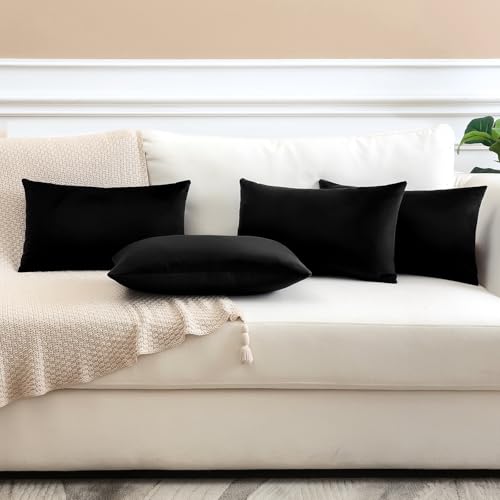 OTOSTAR Set of 4 Decorative Throw Pillow Covers Soft Velvet Solid Square Pillow Cases Luxury Cushion Covers Case for Sofa Car Patio Bedroom Living Room 18x18 Inch, Black - Image 2