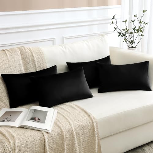 OTOSTAR Set of 4 Decorative Throw Pillow Covers Soft Velvet Solid Square Pillow Cases Luxury Cushion Covers Case for Sofa Car Patio Bedroom Living Room 18x18 Inch, Black - Image 3