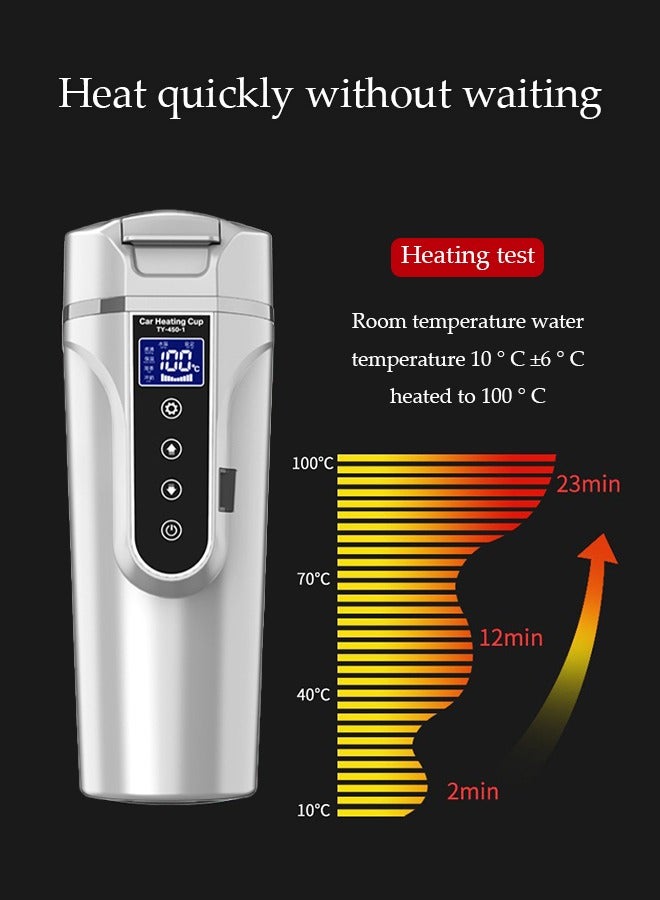 كوب تسخين الماء للسيارة 12 فولت أو 24 فولت كوب تسخين السيارة، كوب تسخين السيارة، 450 مل كوب قهوة كهربائي للسفر من الفولاذ المقاوم للصدأ معزول حراريًا، غلاية كهربائية بيضاء - Image 3