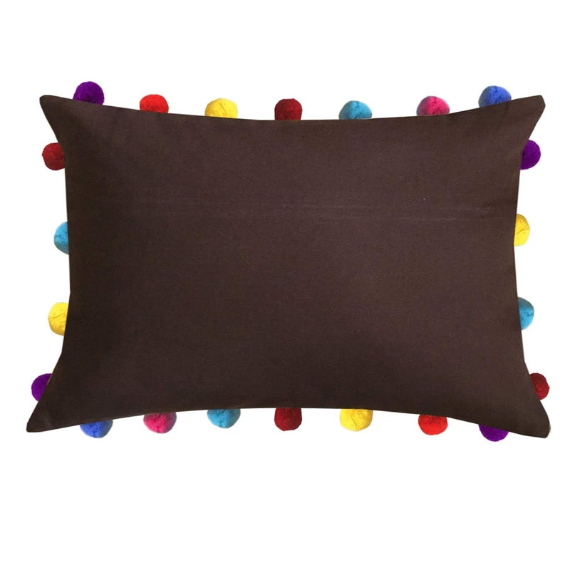 Lushomes Cushion Cover 14x20 Boho Cushion Covers Sofa Pillow Cover Cushion Covers with Tassels Cushion Cover with pom pom 14x20 Inches Set of 3Brown - Image 2