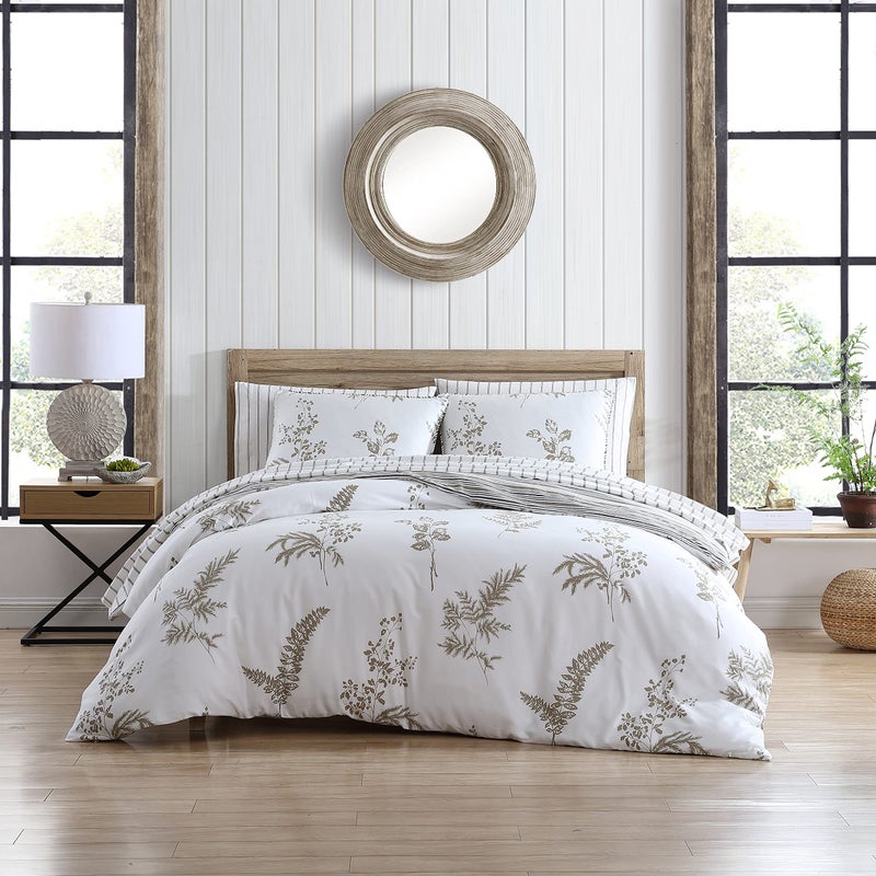 Stone Cottage - King Duvet Cover Set, Cotton Sateen Bedding with Matching Shams, Elegant Bedding Set (Willow Tan/Beige, King) - Image 1