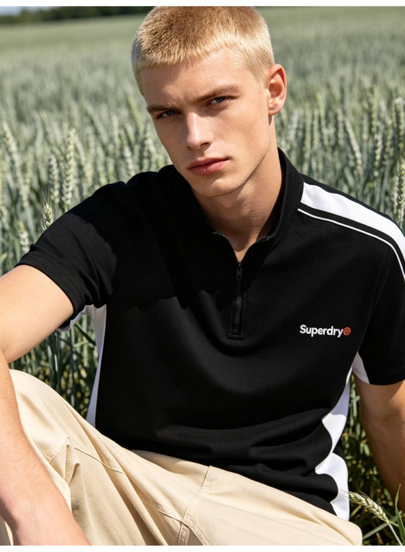 سوبر دراي Superdry Unisex Half Zip Color Block Sport Polo Shirt, Contrast Stripe Quick Dry Athletic Short Sleeve Training Tee for Men Women Workout Running - Image 1