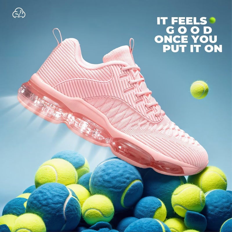 Luogoks Womens Walking Running Shoes Air Cushion Basketball Sneakers Fashion Tennis Breathable Sport Gym Fitness Cross Trainers Shoes Pink 8 - Image 4