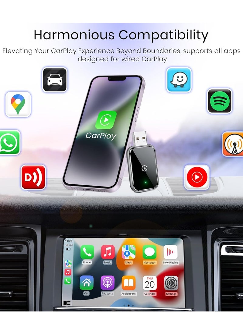Wireless CarPlay Adapter for iPhone, Convert Wired to Wireless Apple CarPlay Adapter, Mini Size with Extension Cable USB & USB-C/Type-C, Stable Control & No Delay