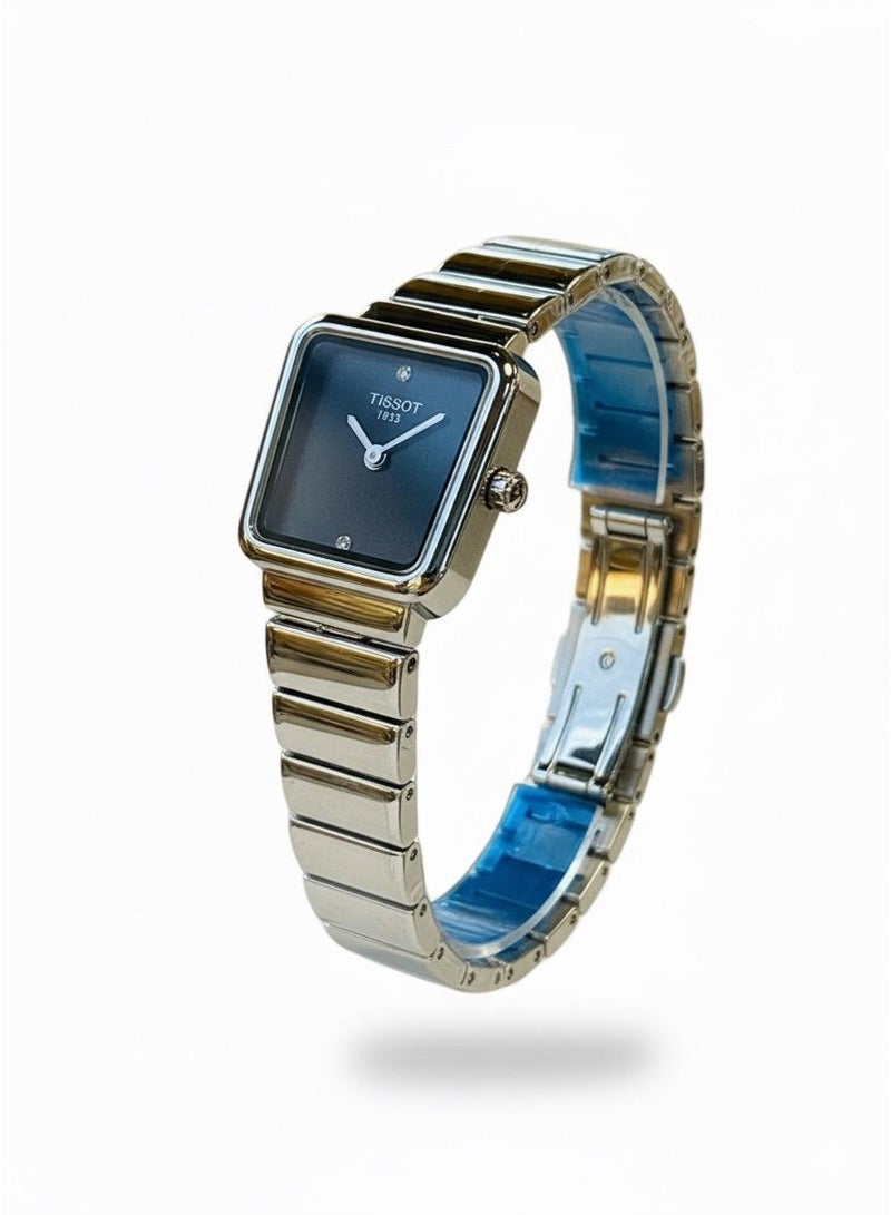 تيسو ساعة تيسوت نسائية فضية وسوداء