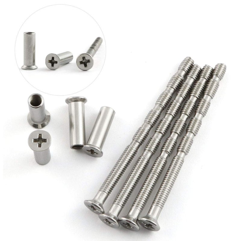 PZRT 4 Set Door Handle Hardware Lever Handle Screws Connecting Bolts & Sleeves Phillips Drive Flat Countersunk Head Fixing Cutting Slot Articulated Screw M4x60mm - Image 1
