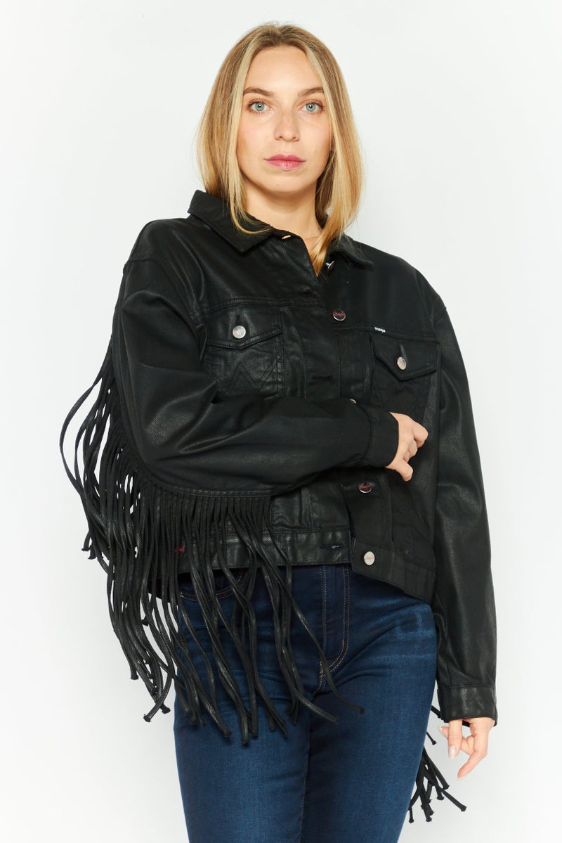 Wrangler جاكيت جينز مغسول للنساء، أسود - Image 1