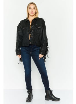Wrangler Women Washed Denim Jacket, Black  - Image 4