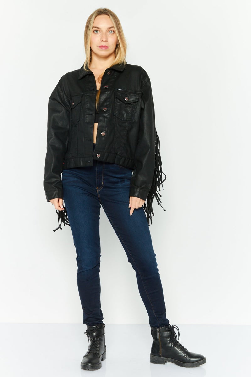 Wrangler جاكيت جينز مغسول للنساء، أسود - Image 4