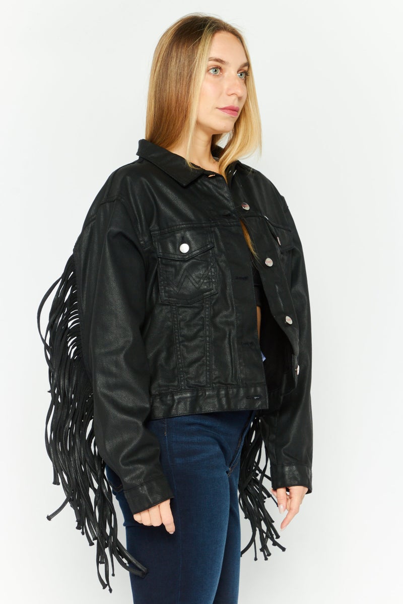 Wrangler جاكيت جينز مغسول للنساء، أسود - Image 3