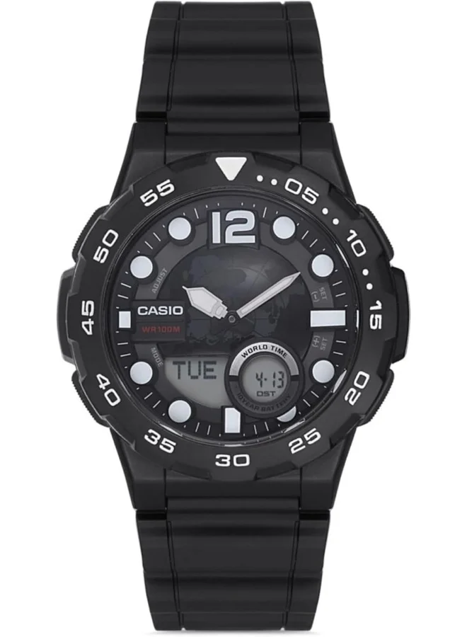 كاسيو Casio Men's Watch - AEQ-100W-1AVDF Black/White Dial, Black Band