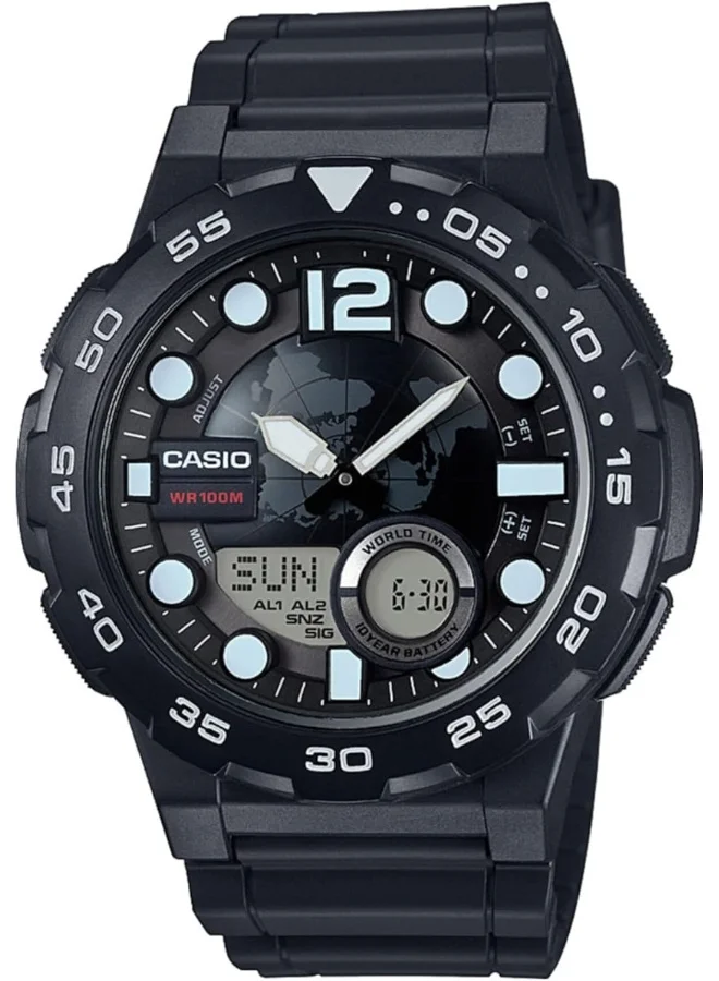 كاسيو Casio Men's Watch - AEQ-100W-1AVDF Black/White Dial, Black Band