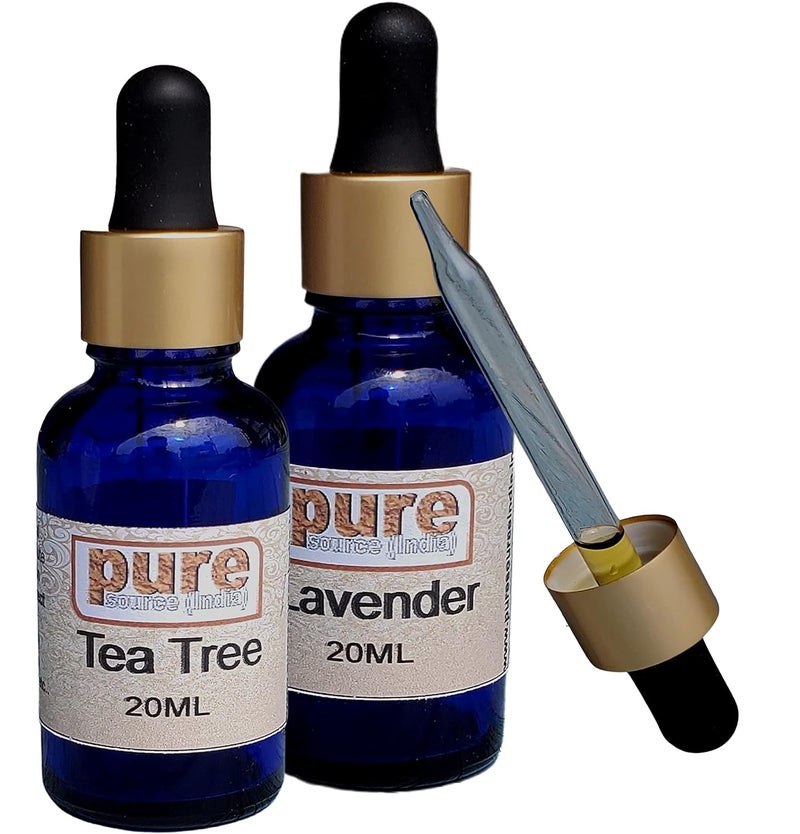 Pure Source India Pure Source India Tea Tree Oil Lavender Essential Oils Pure 100 Natural for Healthy Skin Face and Hair 20 ml 20 ml - Image 1