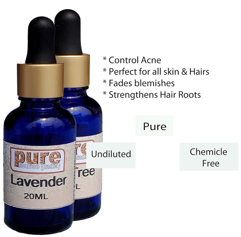 Pure Source India Pure Source India Tea Tree Oil Lavender Essential Oils Pure 100 Natural for Healthy Skin Face and Hair 20 ml 20 ml - Image 3
