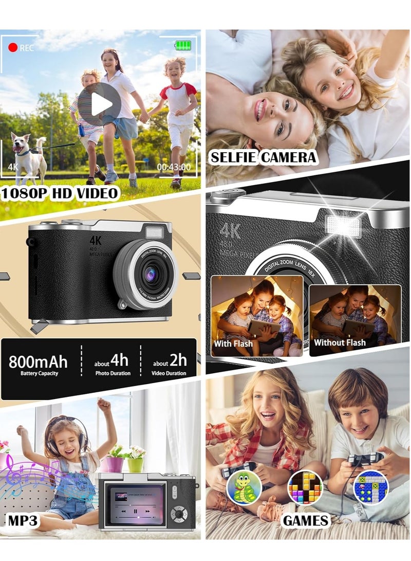 ZetRA 4k CCD Digital Zoom Student Digital Camera 48MP Portable Digital Photography Camera 180° Flip Screen Selfie Camera，with 128GB SD card - Image 3