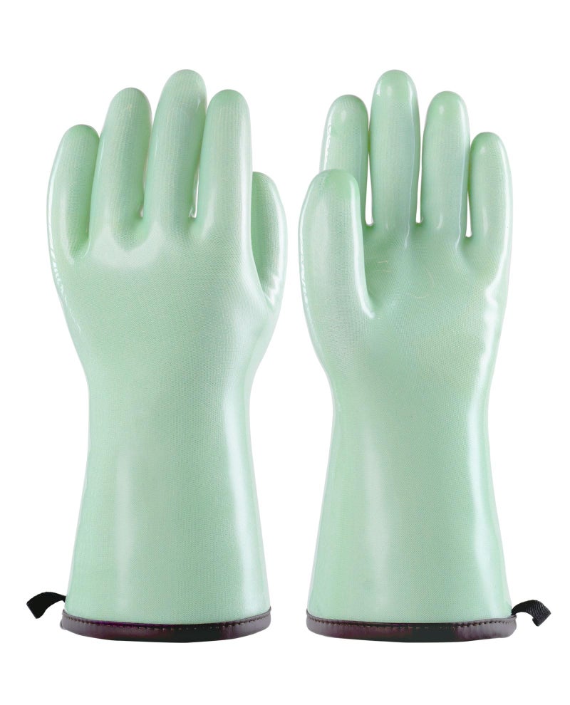 PACIFIC PPE Heat Resistant Oven Gloves, Food Grade Safety Gloves with Thickened Waterproof Silicone Coating for Cooking, Grilling, Baking, Smoker, Green, L/9 - Image 1