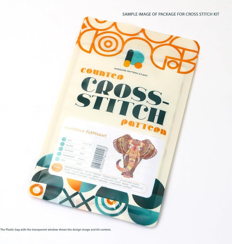 Awesome Pattern Studio Mandala Octopus K295 Counted Cross Stitch KIT. Threads, Needles, 2 Fabrics, Threader, Clippers and 4 Printed Color Patterns. Embroidery Pattern Kit - Image 5