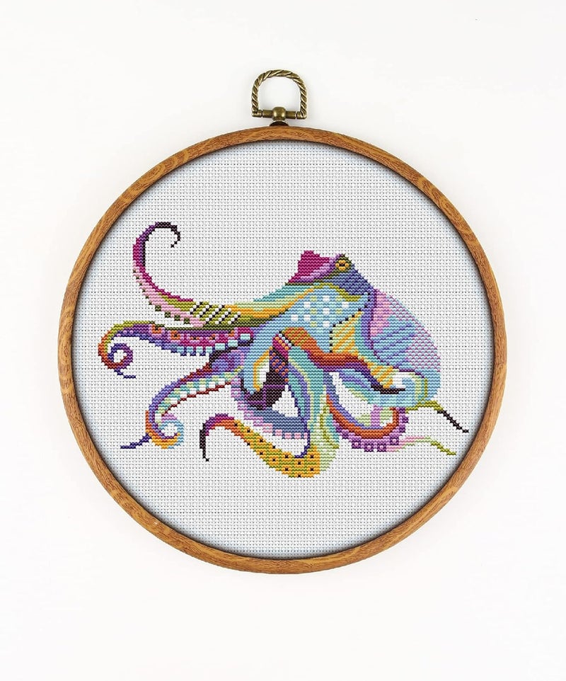 Awesome Pattern Studio Mandala Octopus K295 Counted Cross Stitch KIT. Threads, Needles, 2 Fabrics, Threader, Clippers and 4 Printed Color Patterns. Embroidery Pattern Kit - Image 1