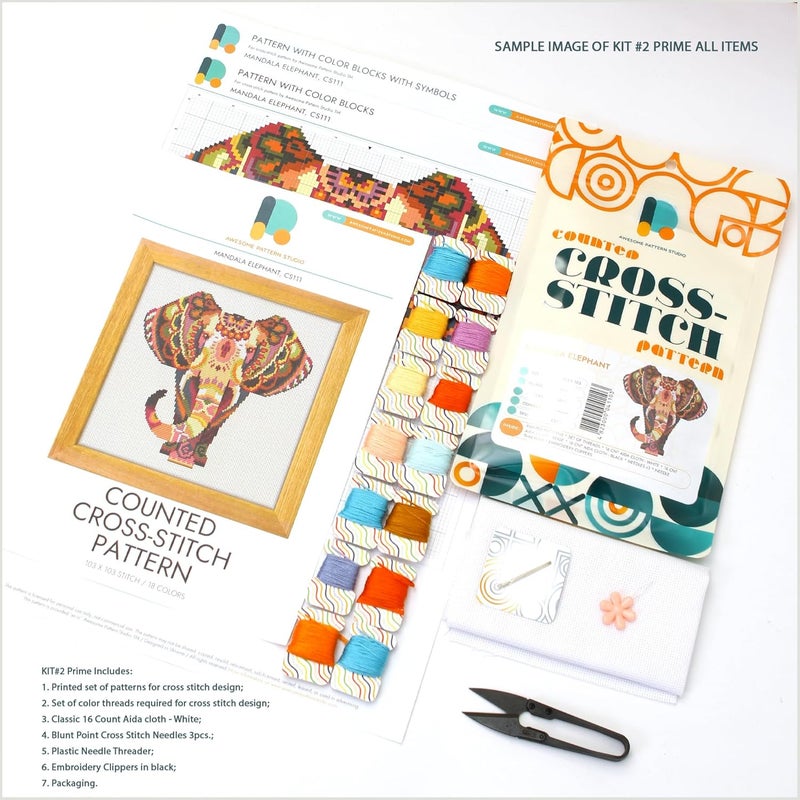 Awesome Pattern Studio Mandala Octopus K295 Counted Cross Stitch KIT. Threads, Needles, 2 Fabrics, Threader, Clippers and 4 Printed Color Patterns. Embroidery Pattern Kit - Image 3