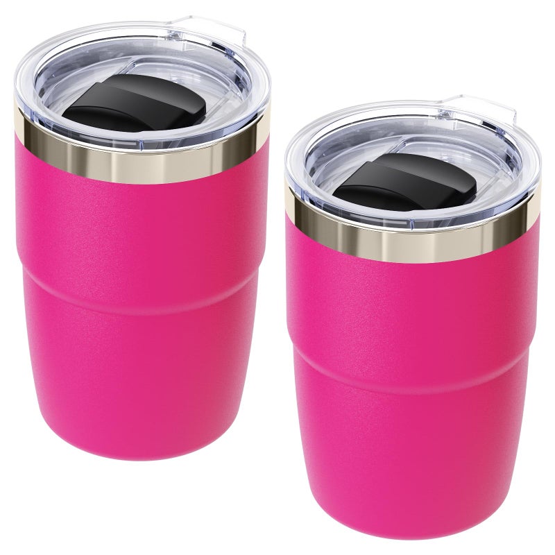 Cafezi 8 oz Espresso/Coffee Cup with Magnetic Lid, Ceramic-Lined 18/8 Stainless Steel, Double-Wall Vacuum Insulated, Stackable, Dishwasher Safe, Mini Tumbler for On-the-Go (Hot Pink, 2 Pack) - Image 1