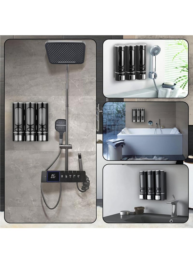 هاي هونور موزع شامبو وبلسم، موزع شامبو للاستحمام، موزع شامبو بثلاث غرف بدون حفر للاستحمام، موزع دش مثبت على الحائط، موزع غسول للجسم للحمام والمطبخ والفندق، أسود - Image 2