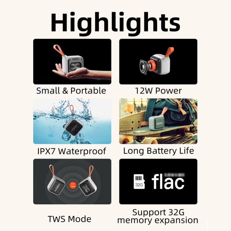 Portable Waterproof Speaker: 12W Output SAM Bass Tech, IPX7 Waterproof, 20-Hour Battery - 32G Memory Expansion TWS Connection Wireless Speaker for Outdoor On-the-Go Use - Image 3