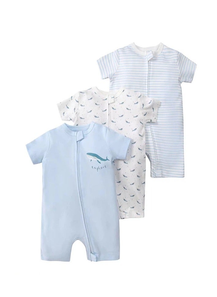 CICILADY Baby 3-Pack Short-Sleeve Onesies Bodysuit Baby Boy Girl Cotton Short Sleeve Zipper Rompers Infant 2-way Zippers Comfy Summer Jumpsuit