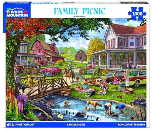 White Mountain 1000 Piece Jigsaw Puzzle Fun Nostalgic Country Fall Puzzles with Large Pieces Gift for Adults and Family 24x30 Family Picnic - Image 5