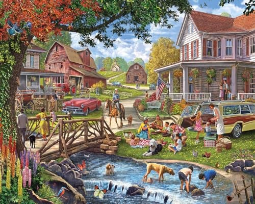 White Mountain 1000 Piece Jigsaw Puzzle Fun Nostalgic Country Fall Puzzles with Large Pieces Gift for Adults and Family 24x30 Family Picnic - Image 1