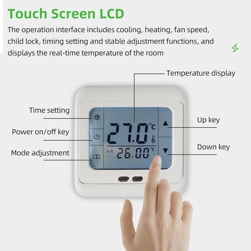 مستخدم حرارة الأرض 16 أبيض شاشة لمس LCD - مادة سي بي مقومة للاشتعال чиب ذكي لأغلفة التسخين الكهربائية وأجهزة التدفئة ومكيفات الهواء المركزية - Image 5