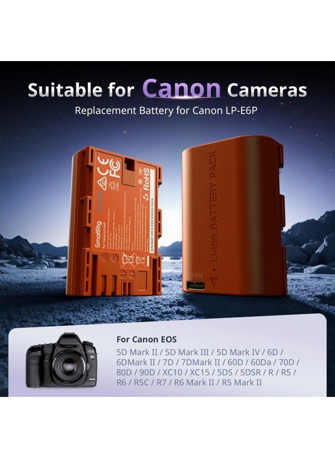 SMALLRIG LP-E6P Battery, 2520mAh Replacement USB-C Battery for Canon EOS R5 Mark II,R6 Mark II R5,R6,R7,5D Mark II,5D Mark IV,60D,70D,80D,90D, 2.5h Quick Full Charge, Fully Decoded for Canon - Image 3