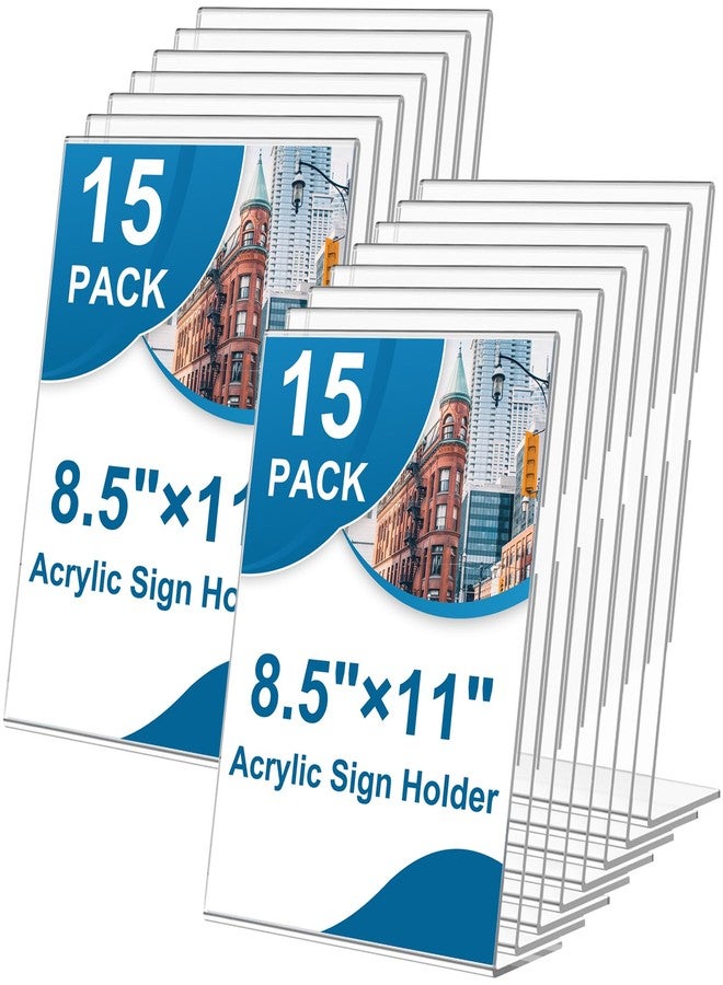 Seencool 15 Pack Acrylic Sign Holder 8.5 x 11, L-Shape Clear Plastic Display Stand for Tabletop, Acrylic Stands for Flyers, Table Paper Holder, Vertical Sign Holder 8.5x11 for Restaurants, Office and School - Image 1