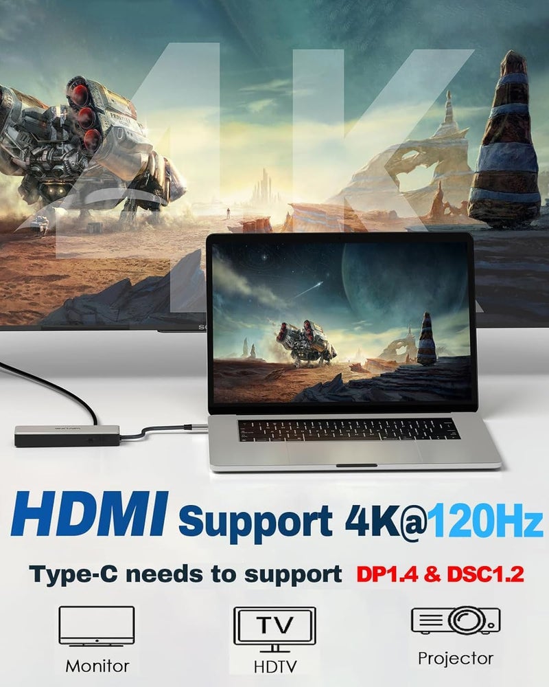 WAVLINK محور USB C مع إيثرنت 2.5Gbps، WAVLINK 6 في 1 محور USB C 4K@120Hz HDMI 2.1، 3 * 10Gbps منافذ USB-C/USB-A، شحن PD 100W لجهاز MacBook Pro/Air، iPad، Dell، HP، Lenovo، Asus، Acer - Image 5