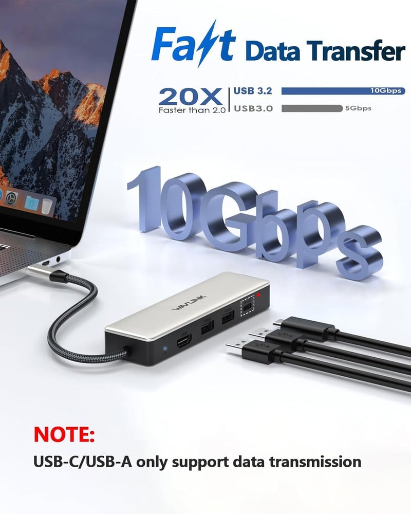 WAVLINK محور USB C مع إيثرنت 2.5Gbps، WAVLINK 6 في 1 محور USB C 4K@120Hz HDMI 2.1، 3 * 10Gbps منافذ USB-C/USB-A، شحن PD 100W لجهاز MacBook Pro/Air، iPad، Dell، HP، Lenovo، Asus، Acer - Image 4