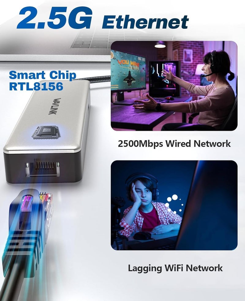 WAVLINK محور USB C مع إيثرنت 2.5Gbps، WAVLINK 6 في 1 محور USB C 4K@120Hz HDMI 2.1، 3 * 10Gbps منافذ USB-C/USB-A، شحن PD 100W لجهاز MacBook Pro/Air، iPad، Dell، HP، Lenovo، Asus، Acer - Image 3